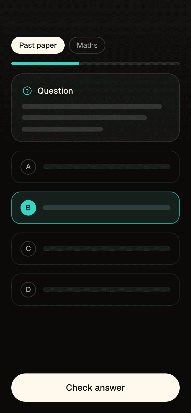 Illustrative ExamIQ screen: Real past-paper questions