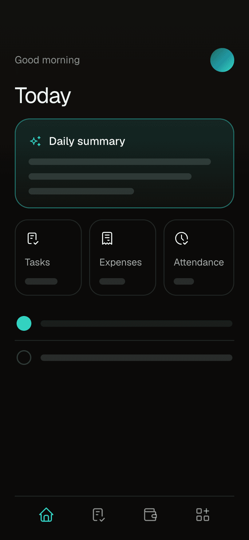 Illustrative Activity Hub: AI assistant & daily summary